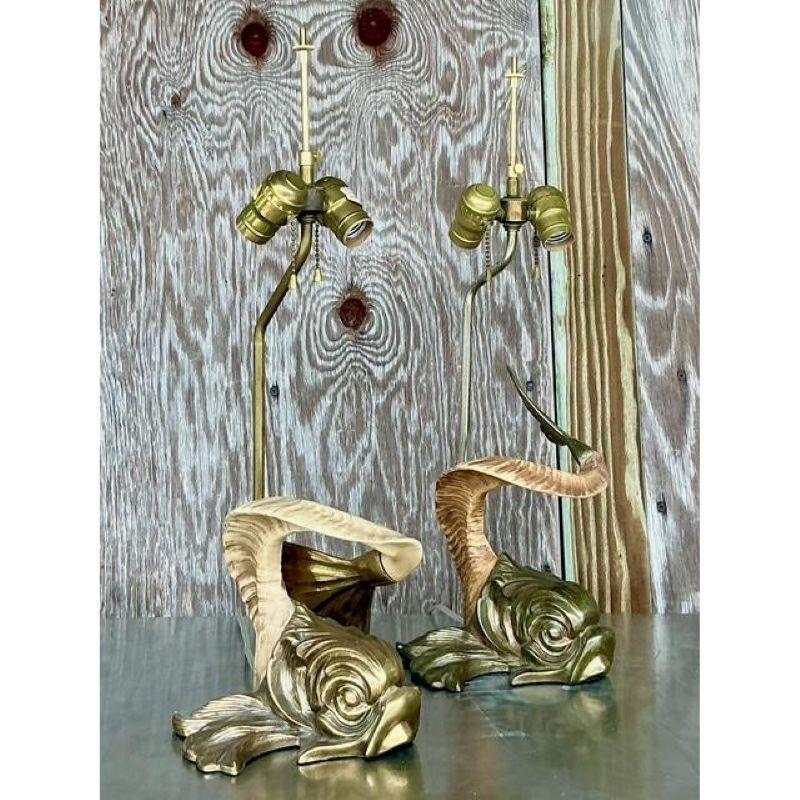 Vintage Regency Chapman Horn Koi Lamps - A Pair For Sale 1