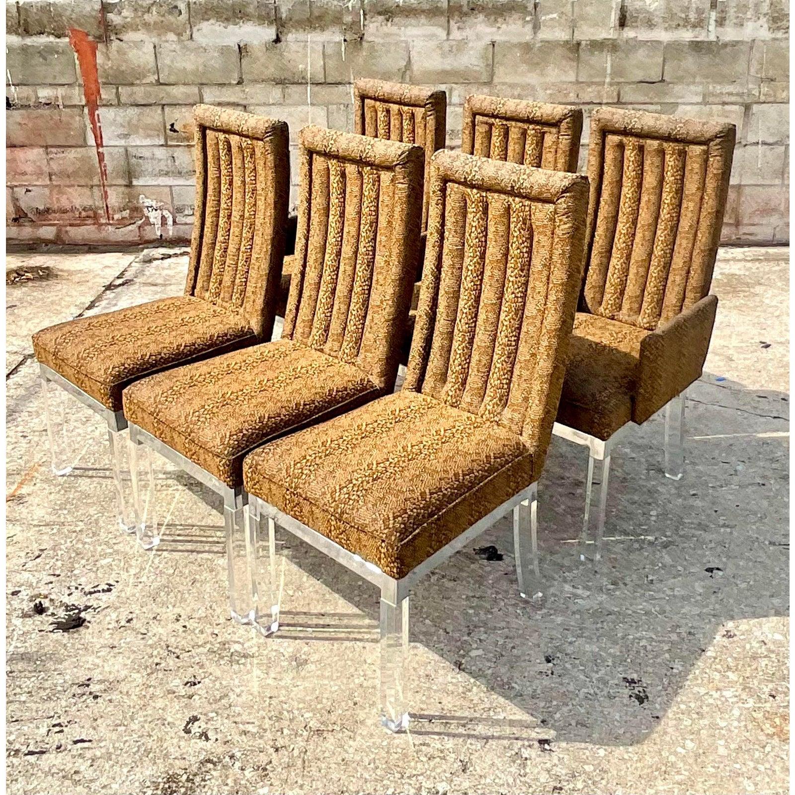 Vintage Regency Charles Hollis Jones Python Printed Dining Chairs - Set of 6 In Good Condition For Sale In west palm beach, FL