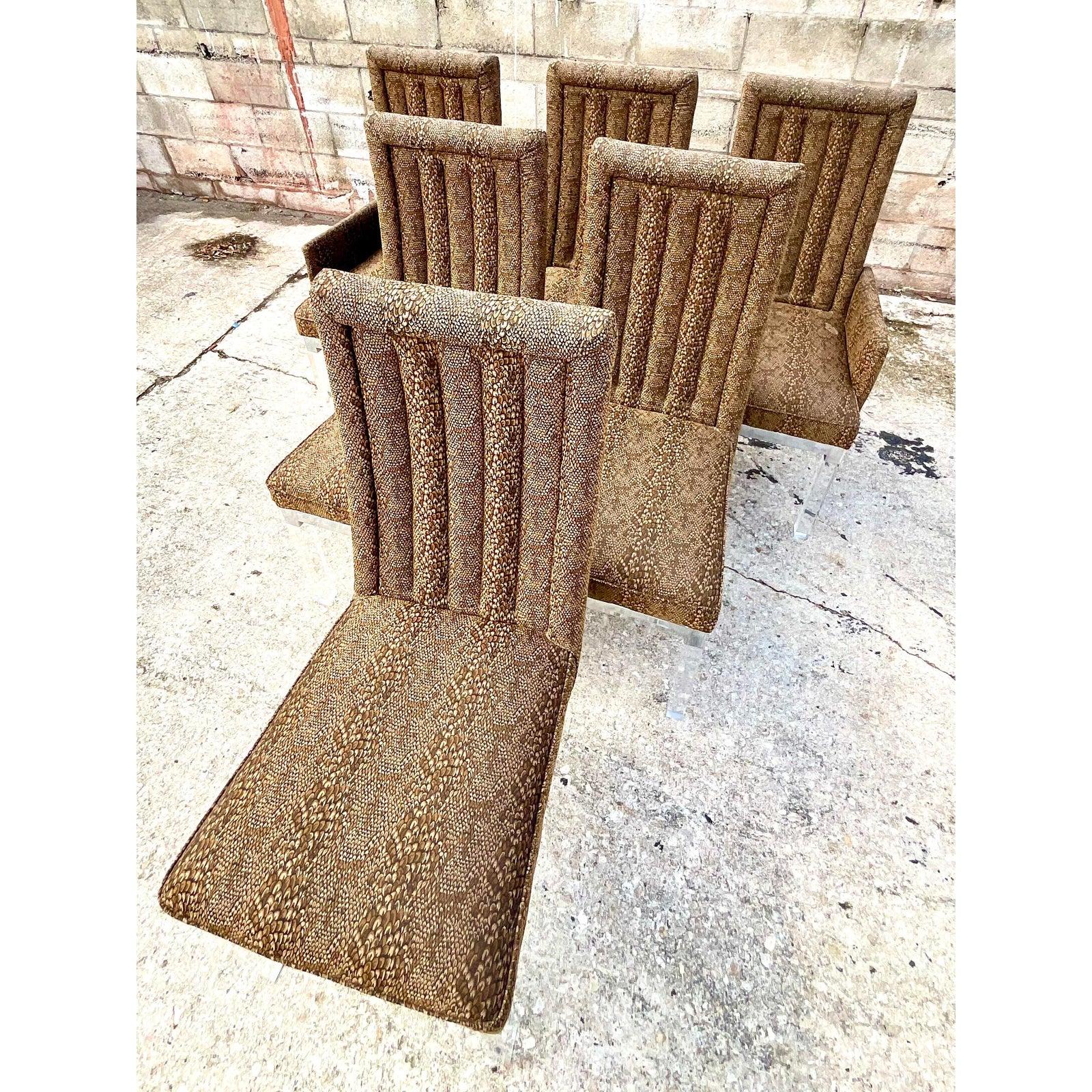 20th Century Vintage Regency Charles Hollis Jones Python Printed Dining Chairs - Set of 6 For Sale