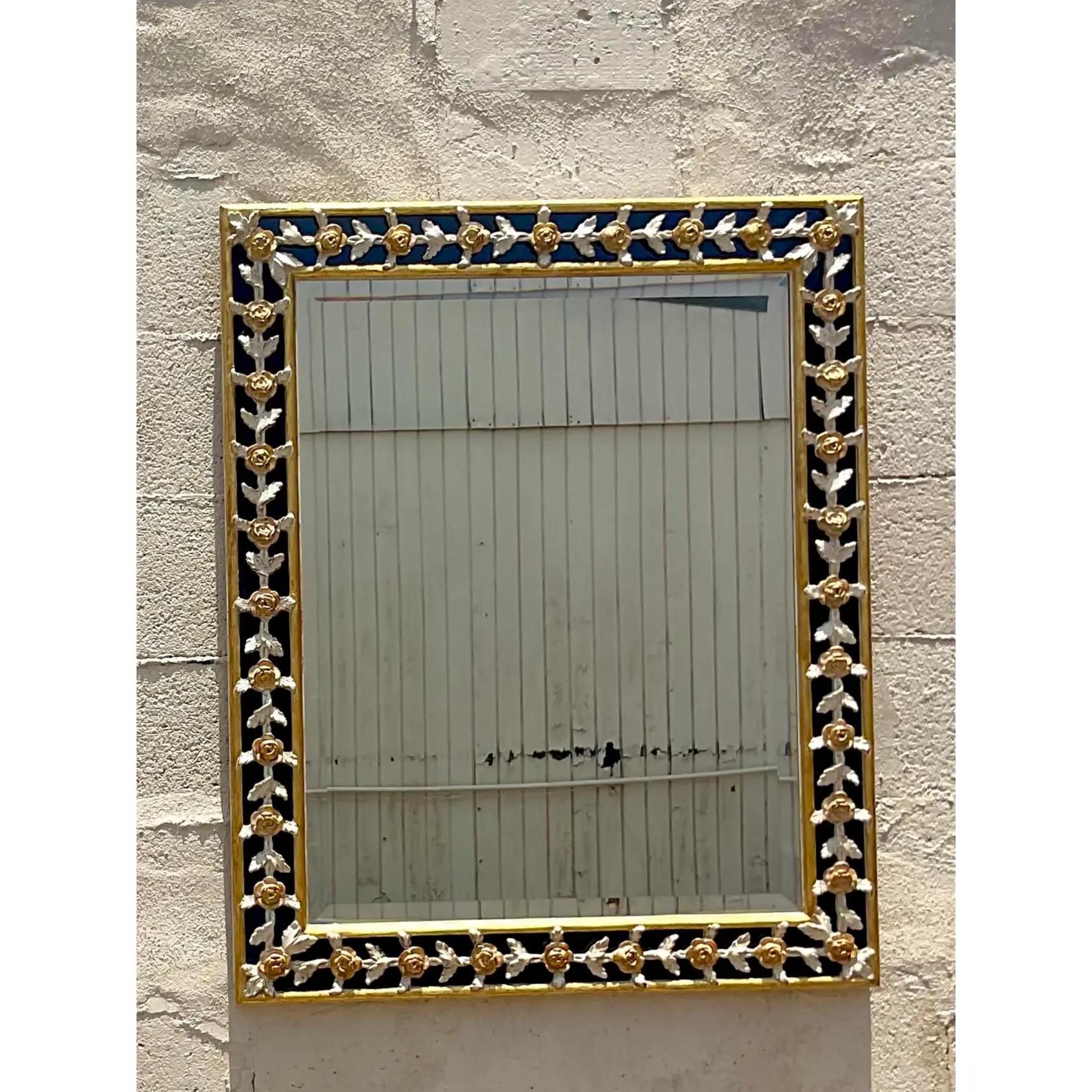 Vintage Regency Chelini Giovanni Carved Wall Mirror In Good Condition For Sale In west palm beach, FL