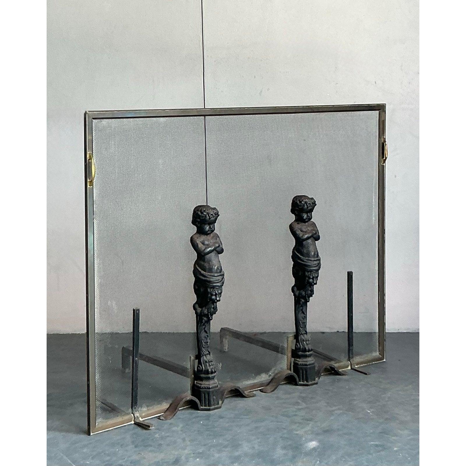 American Vintage Regency Cherub Fireplace Screen For Sale