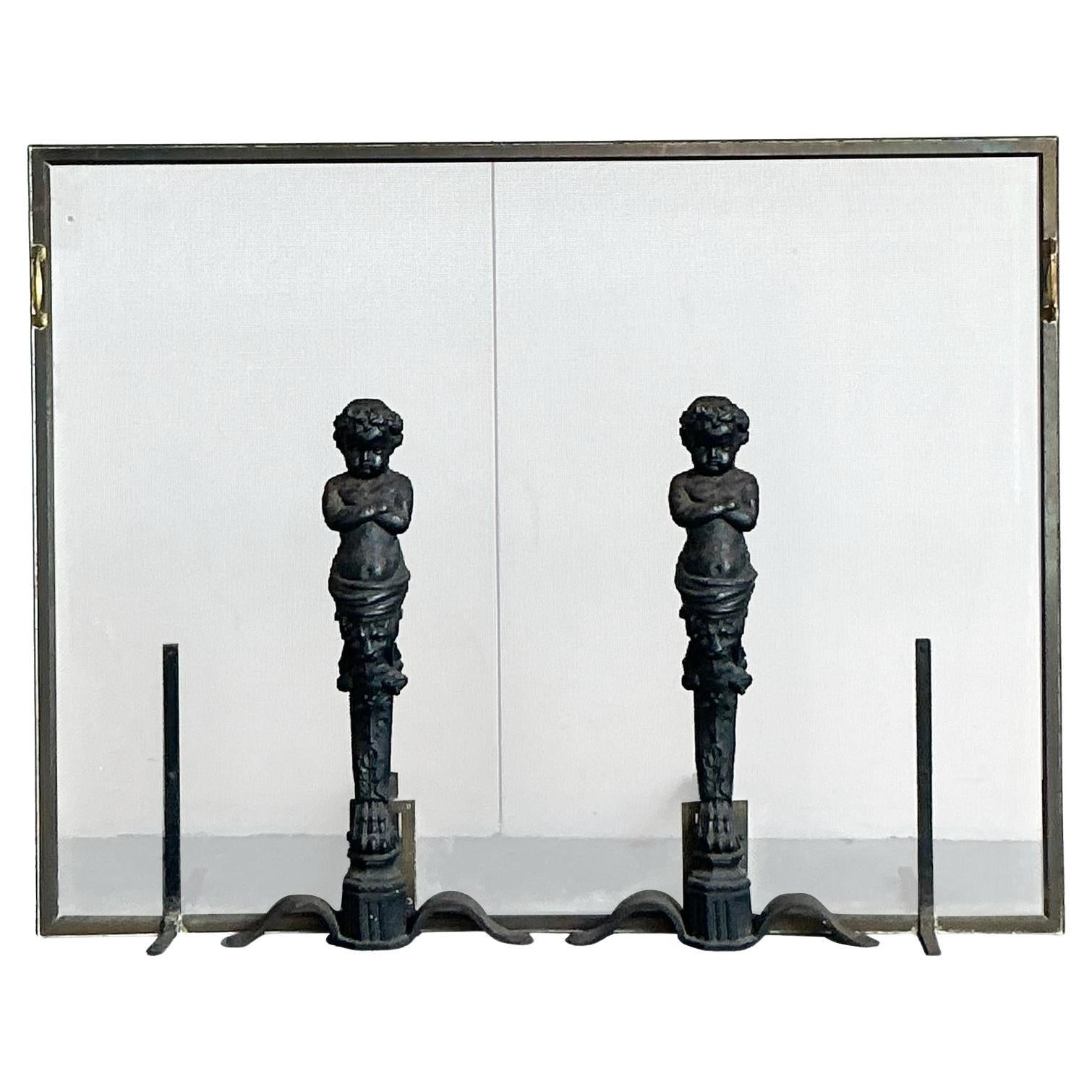 Vintage Regency Cherub Fireplace Screen For Sale