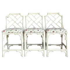 Vintage Regency Chinese Chippendale Bar Stools - Set of 3