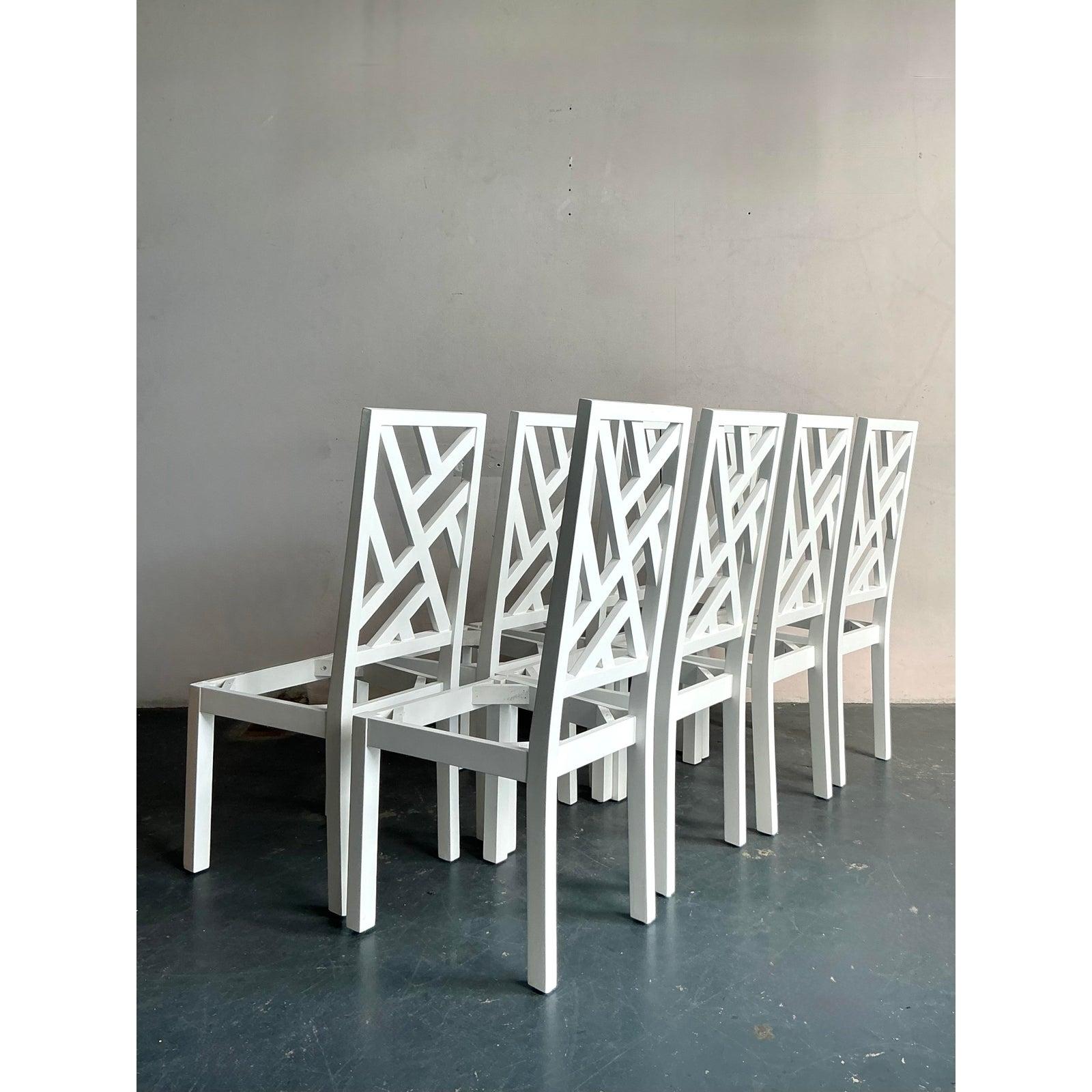 XX secolo Vintage Regency Chinese Chippendale Dining Chairs - Set of 8 in vendita