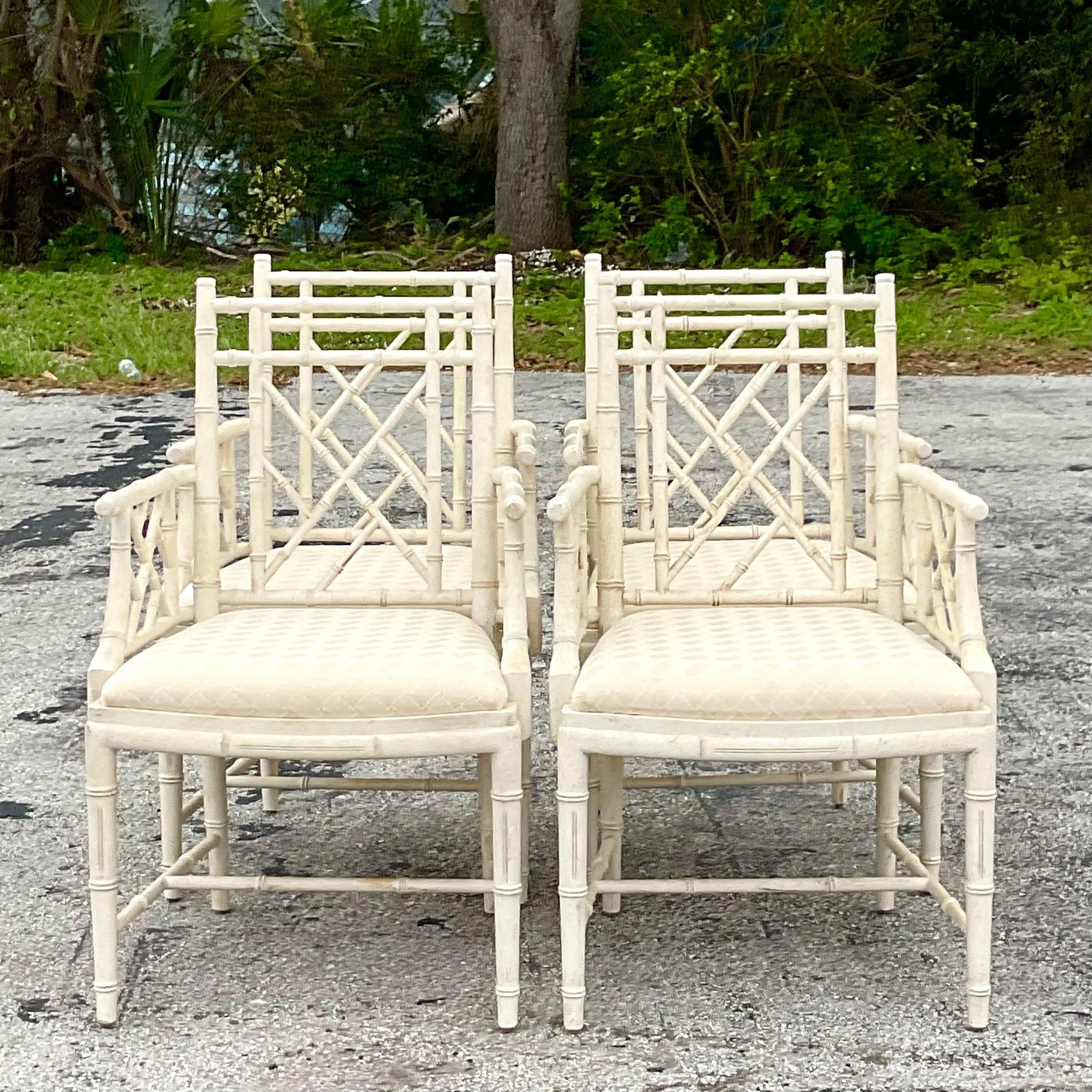 American Vintage Regency Chinese Chippendale Dining Chairs - Set of Four