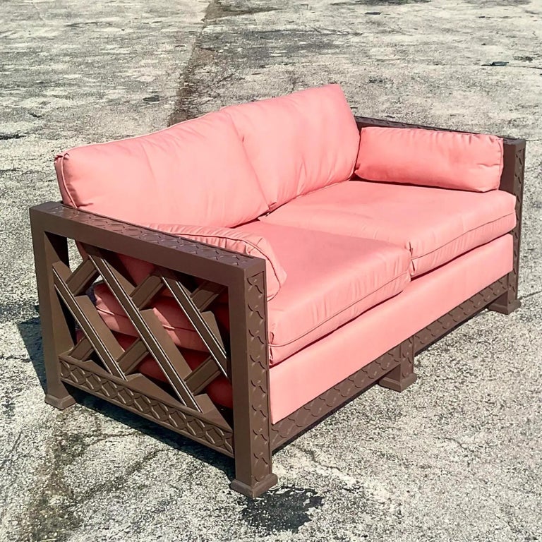 Vintage Regency Chinese Chippendale Loveseat For Sale at 1stDibs