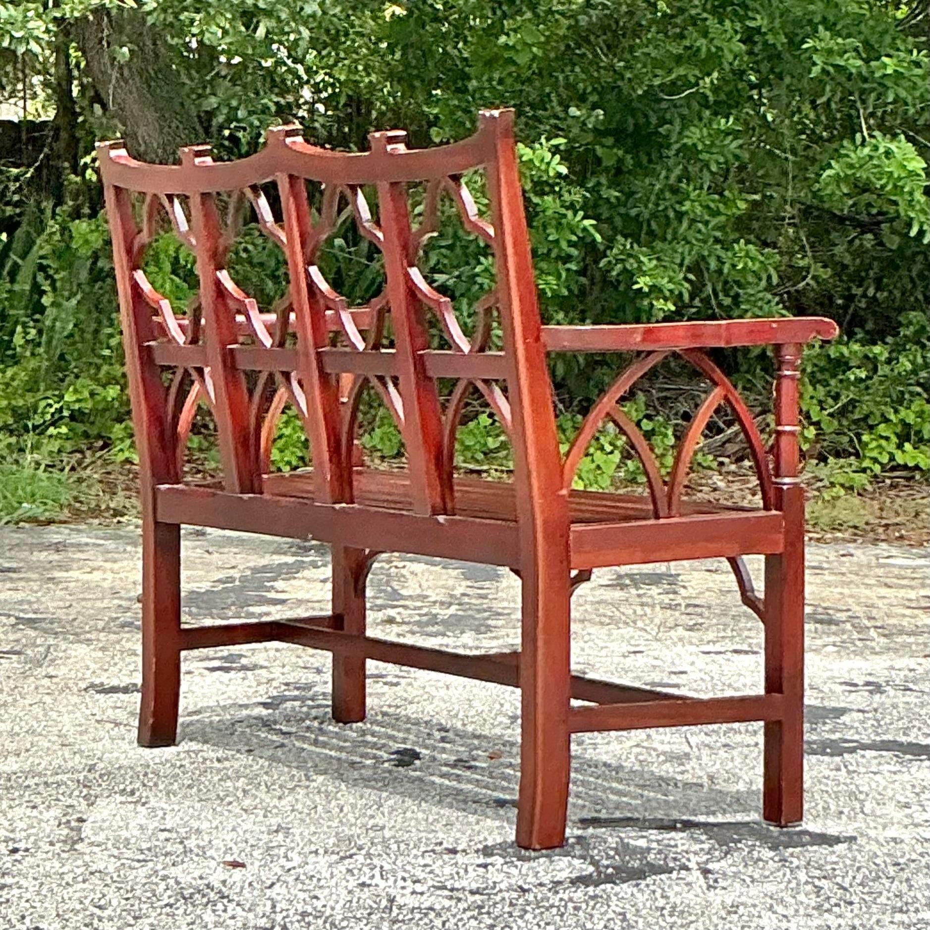 Américain Banc en bois vintage de style Régence chinoise Chippendale en vente
