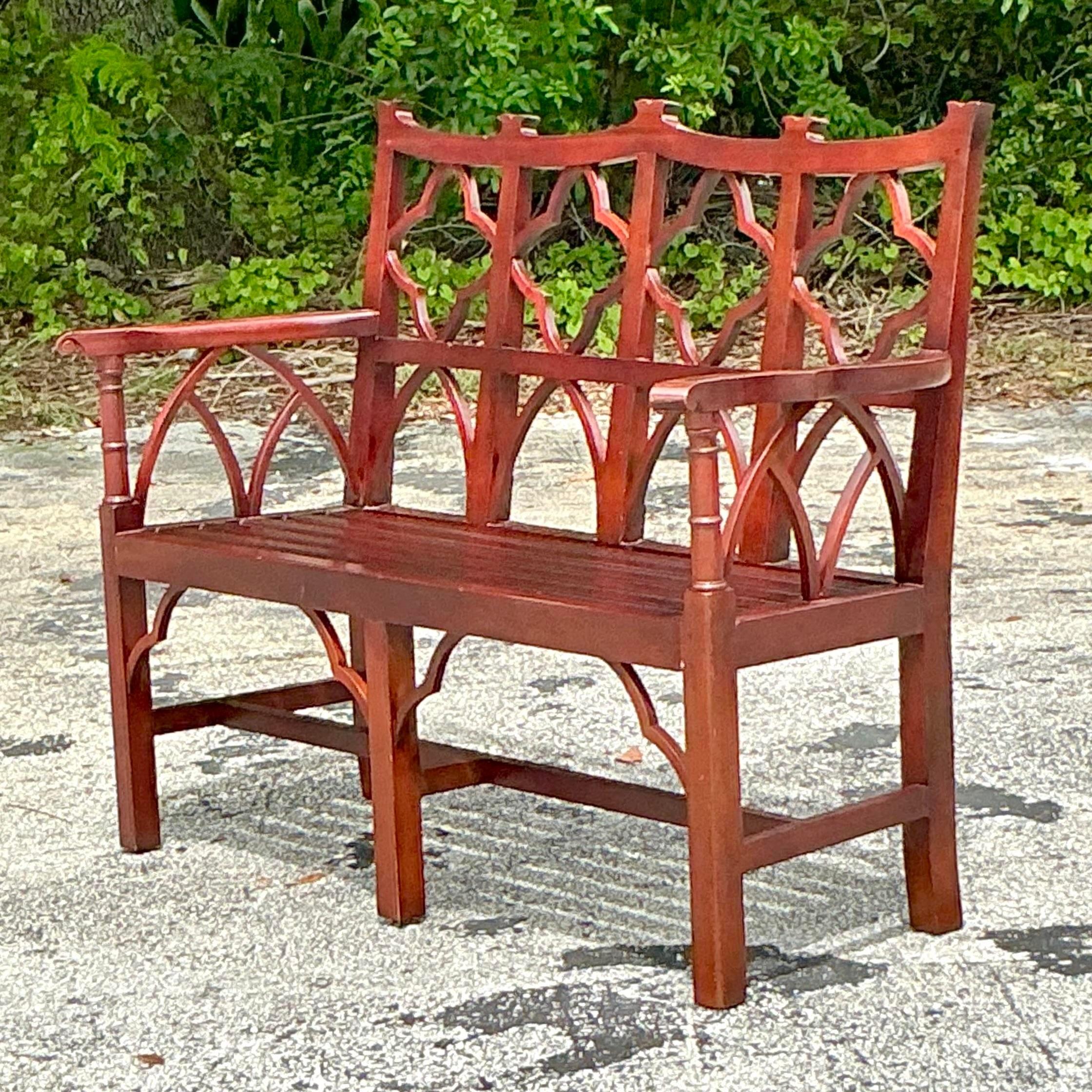 Banc en bois vintage de style Régence chinoise Chippendale Bon état - En vente à West Palm Beach, FL