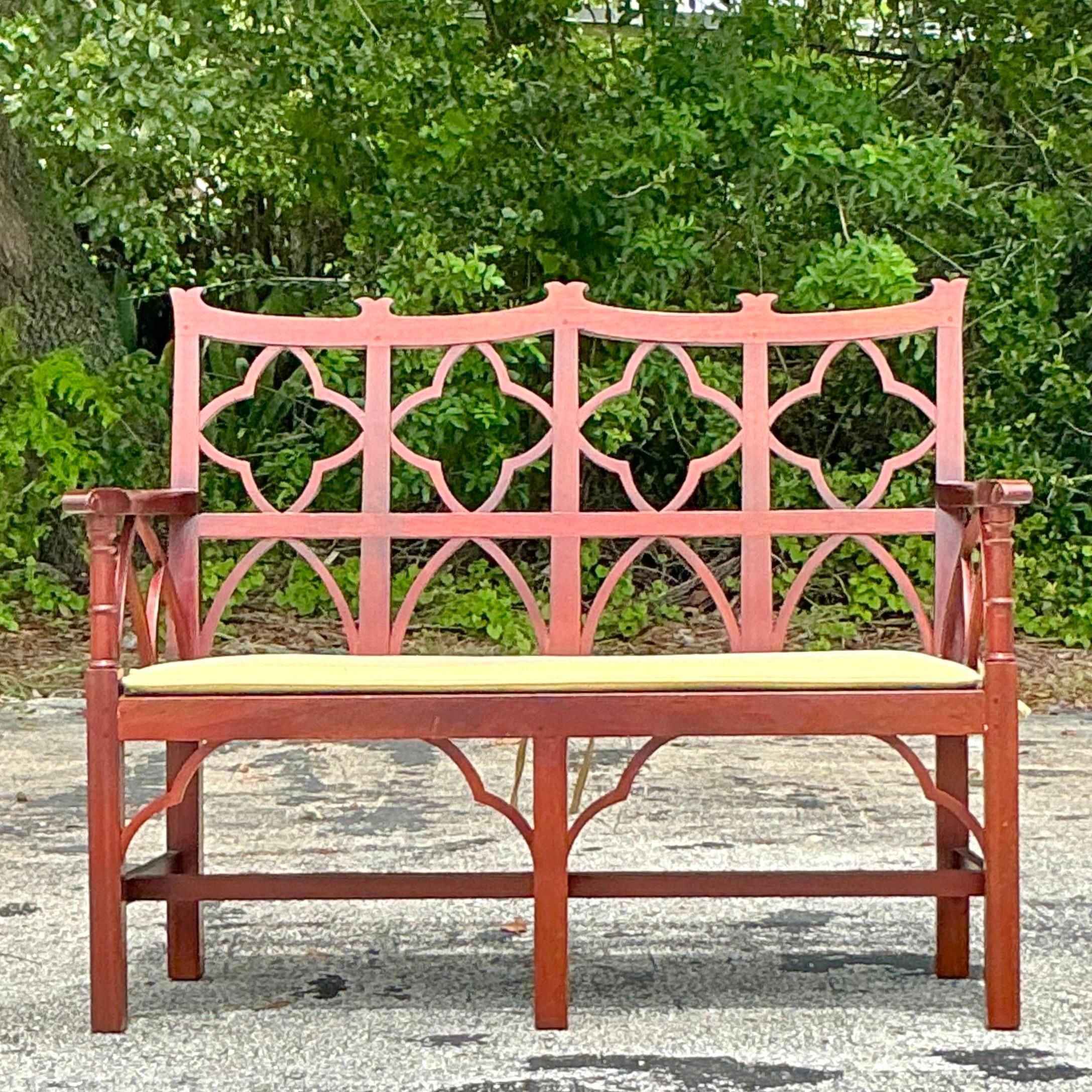 20ième siècle Banc en bois vintage de style Régence chinoise Chippendale en vente