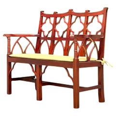 Banc en bois vintage de style Régence chinoise Chippendale