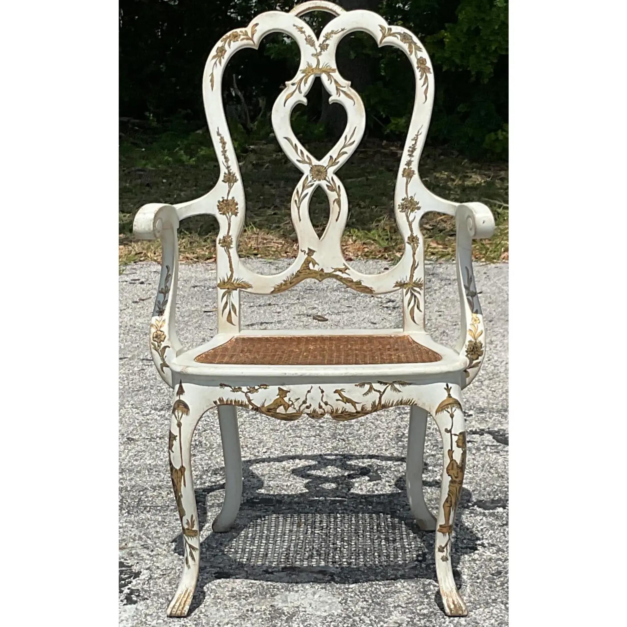 American Vintage Regency Chinoiserie Chippendale Arm Chair For Sale