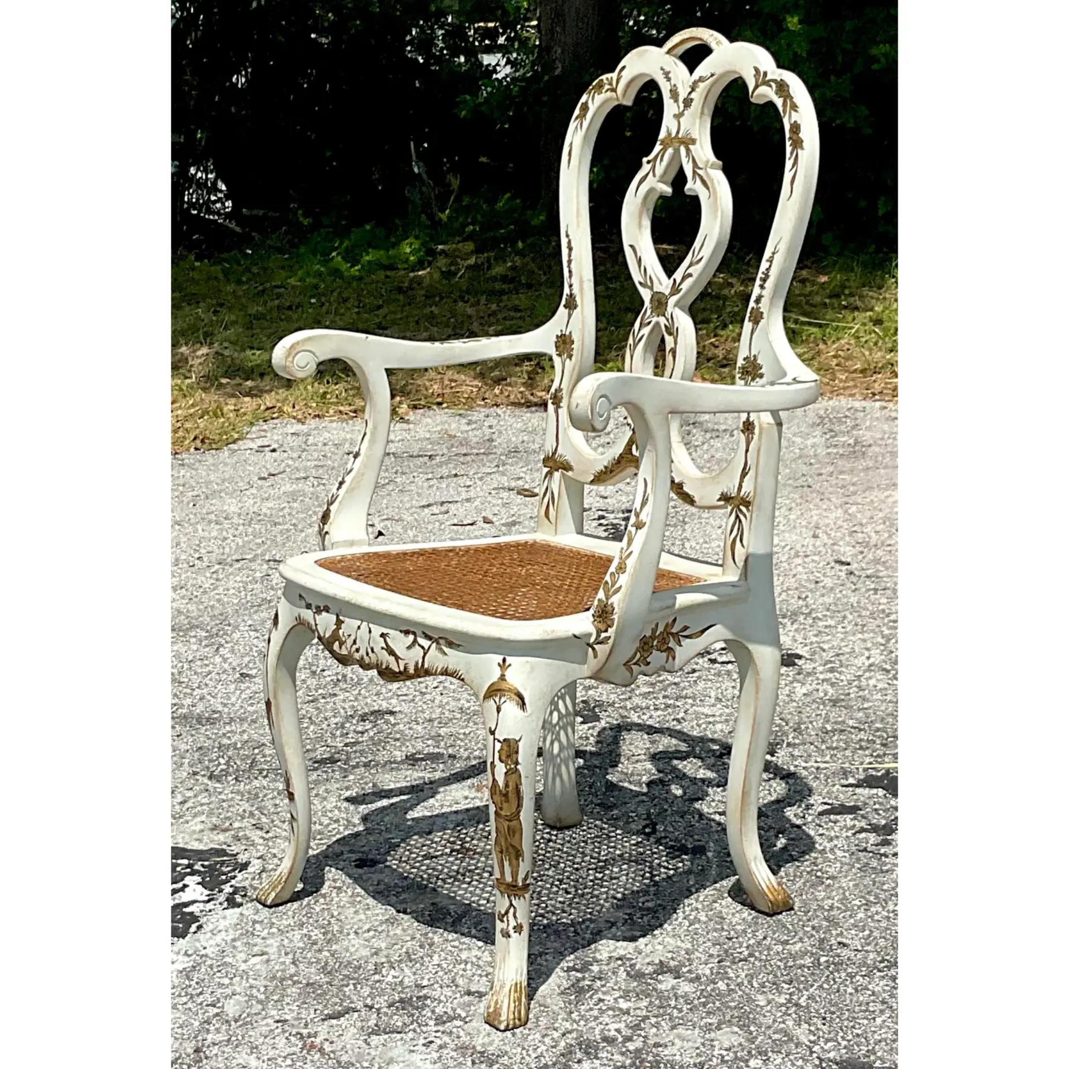 Vintage Regency Chinoiserie Chippendale Arm Chair In Good Condition For Sale In west palm beach, FL
