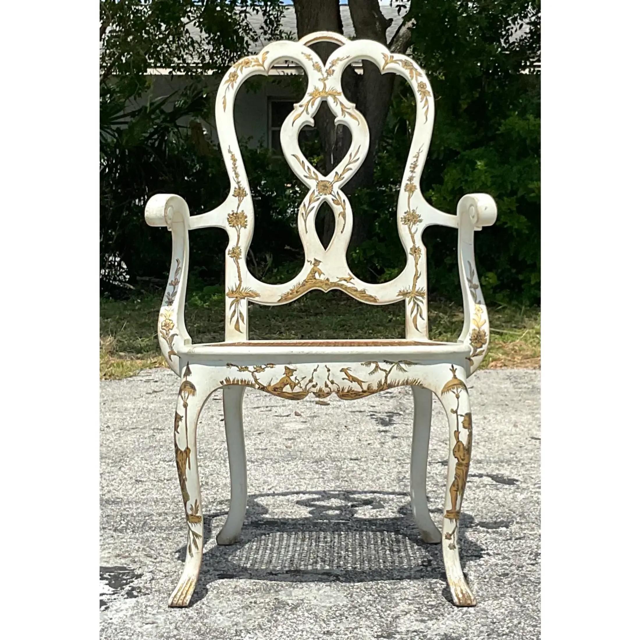 20th Century Vintage Regency Chinoiserie Chippendale Arm Chair For Sale