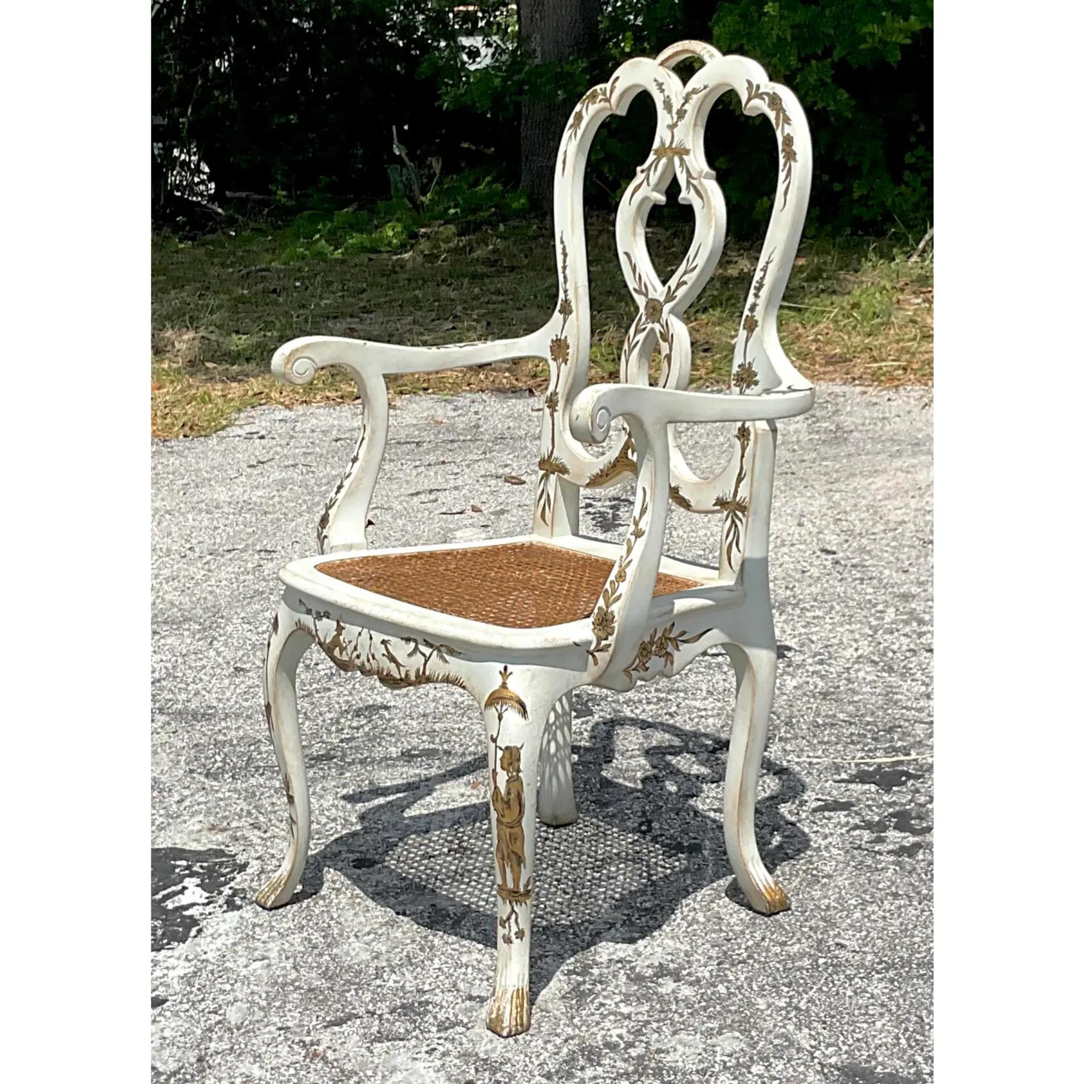 Vintage Regency Chinoiserie Chippendale Arm Chair For Sale 1