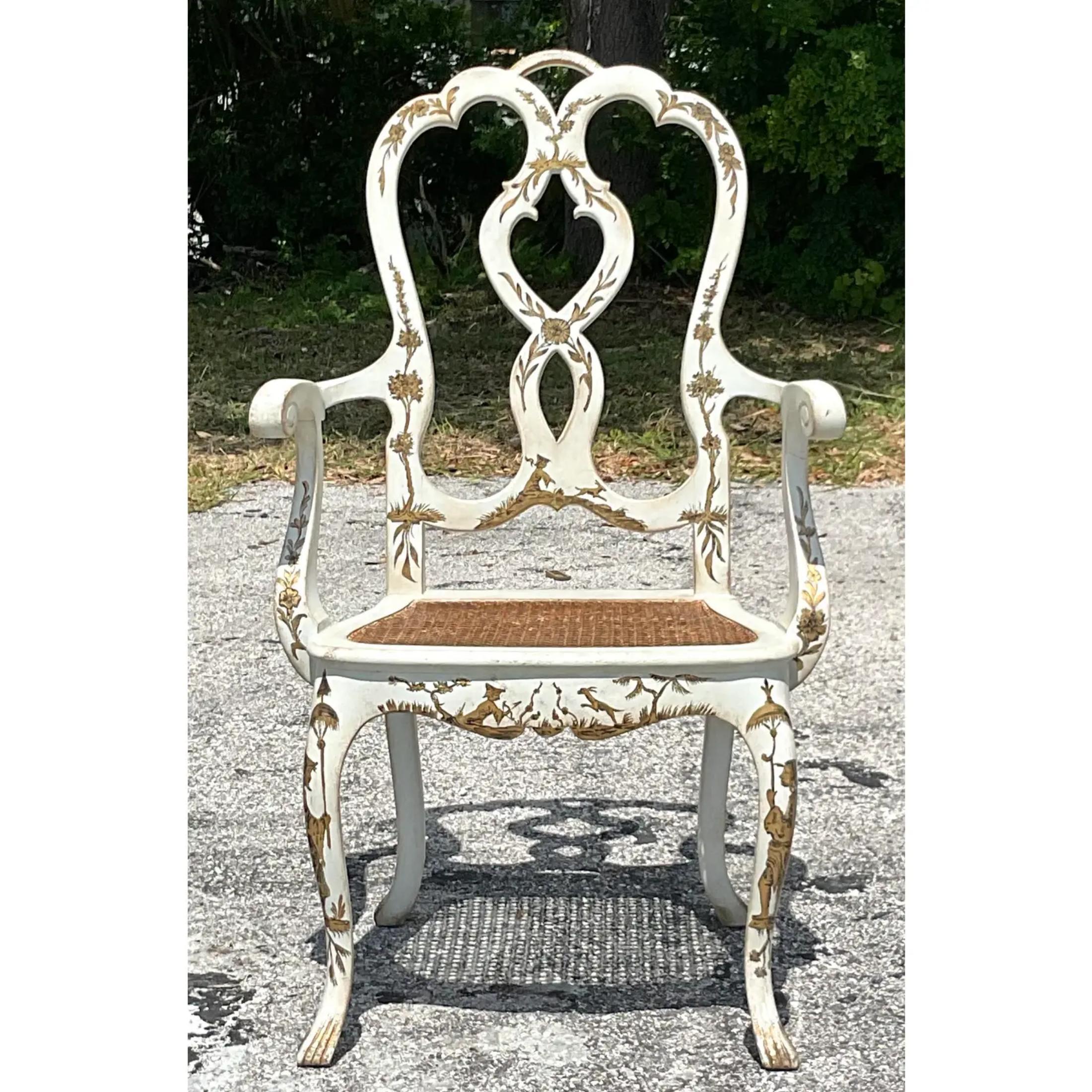 Vintage Regency Chinoiserie Chippendale Arm Chair For Sale 2