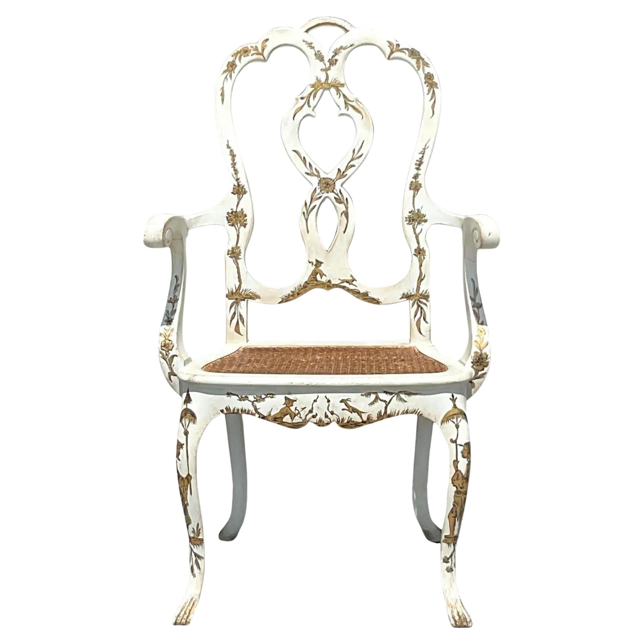 Vintage Regency Chinoiserie Chippendale Arm Chair For Sale