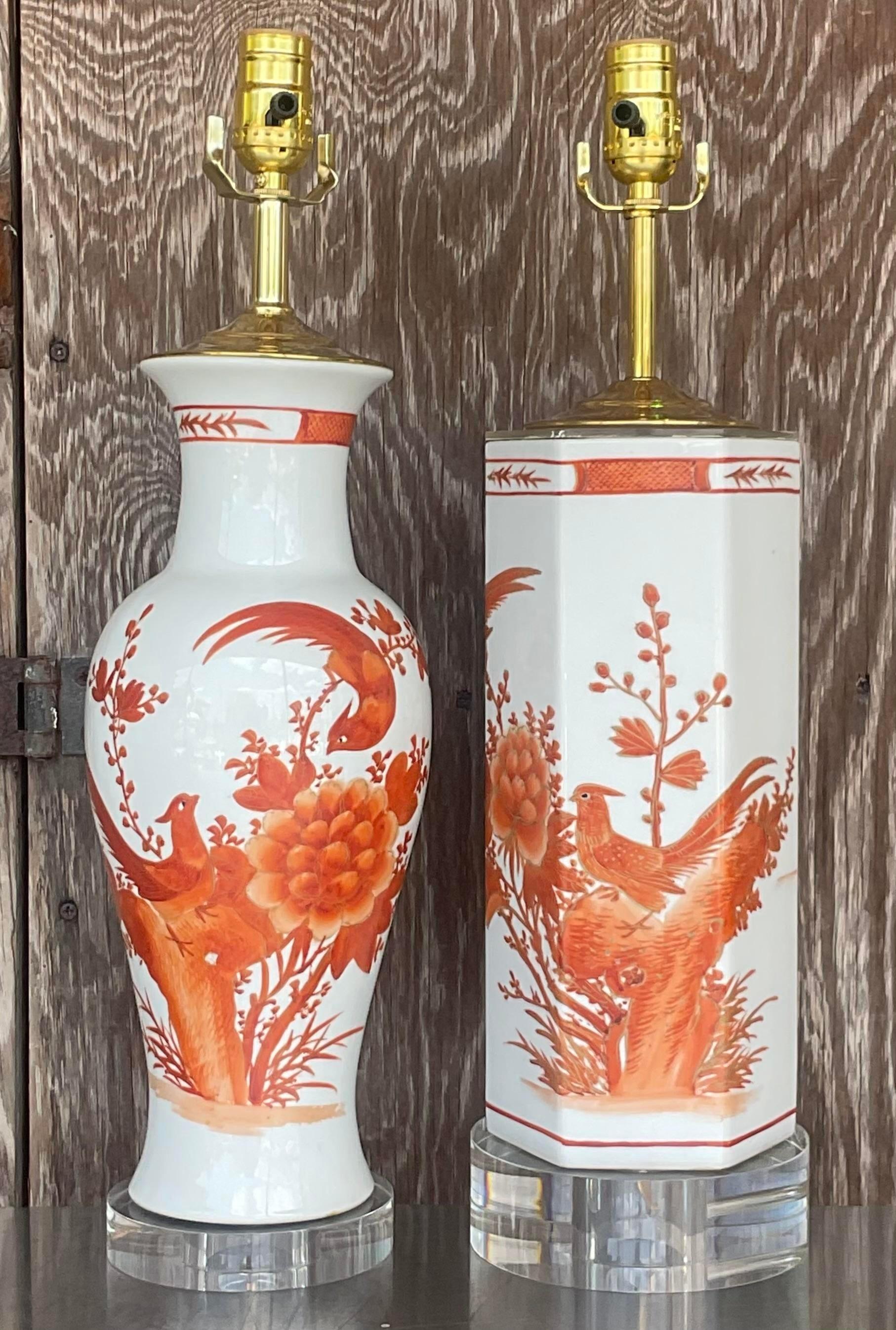 Laiton Lampes de style Régence vintage chinoiseries - Lot de deux en vente
