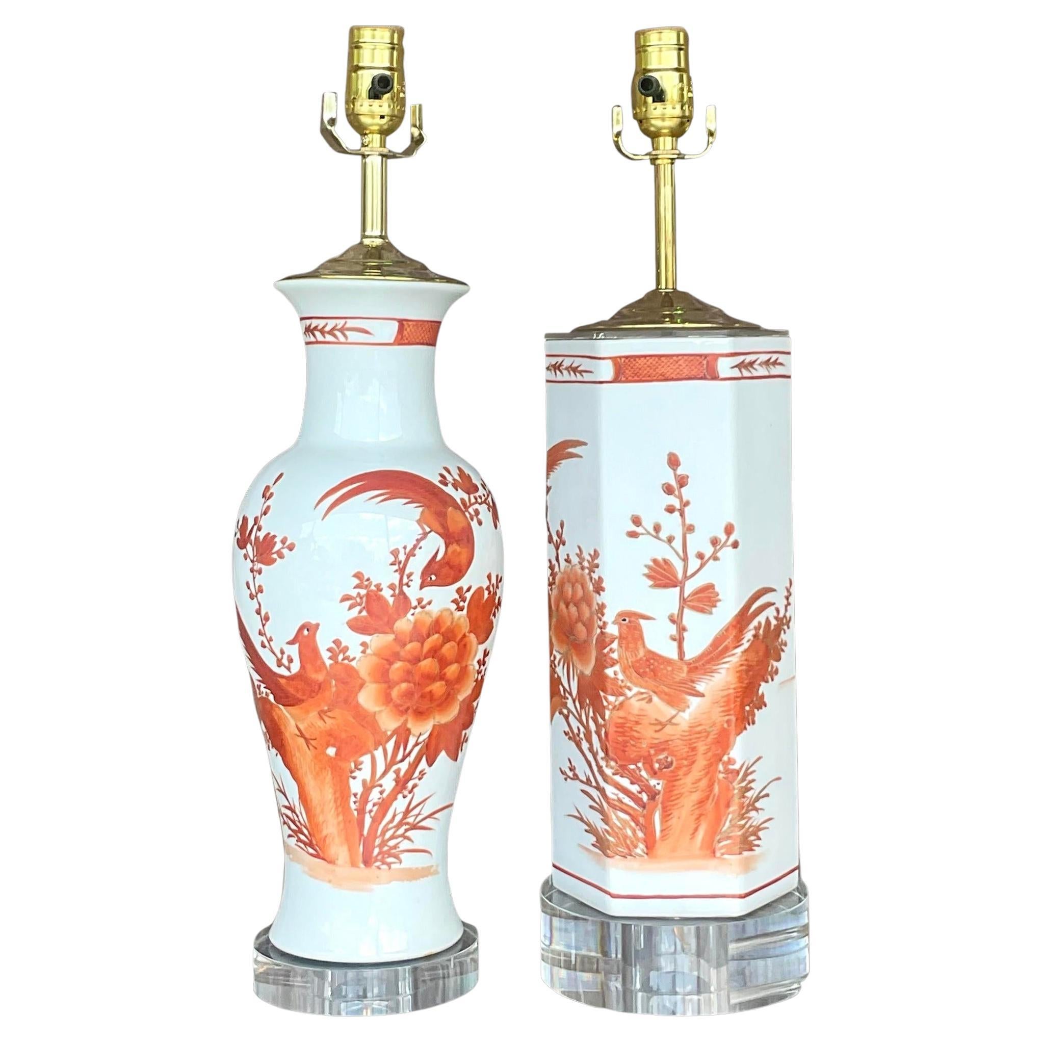 Lampes de style Régence vintage chinoiseries - Lot de deux en vente