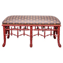 Late 20th Century Regency Chinoiserie Style Faux Bamboo Pagoda Bench