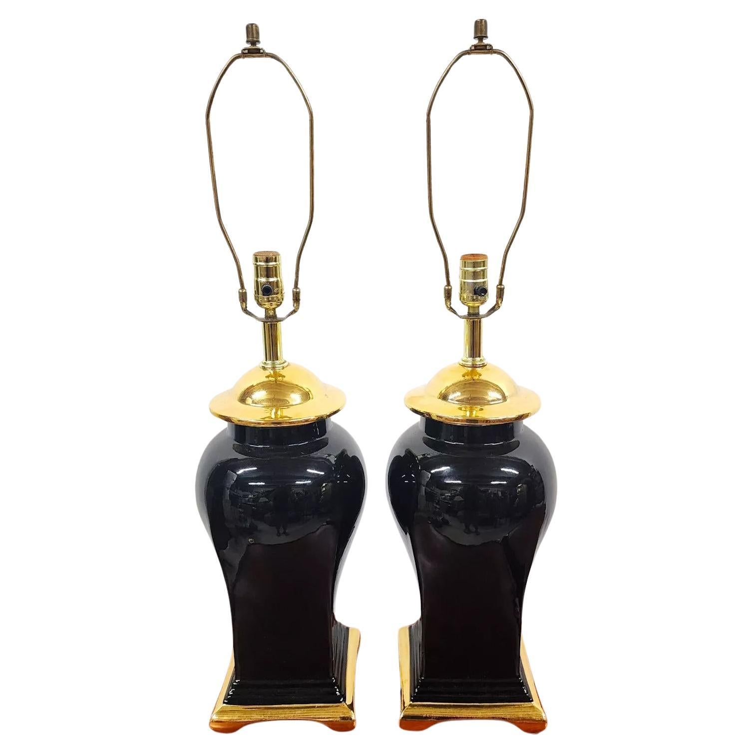 Vintage Regency Chinoiserie Table Lamps by SUNSET COSCO Pair