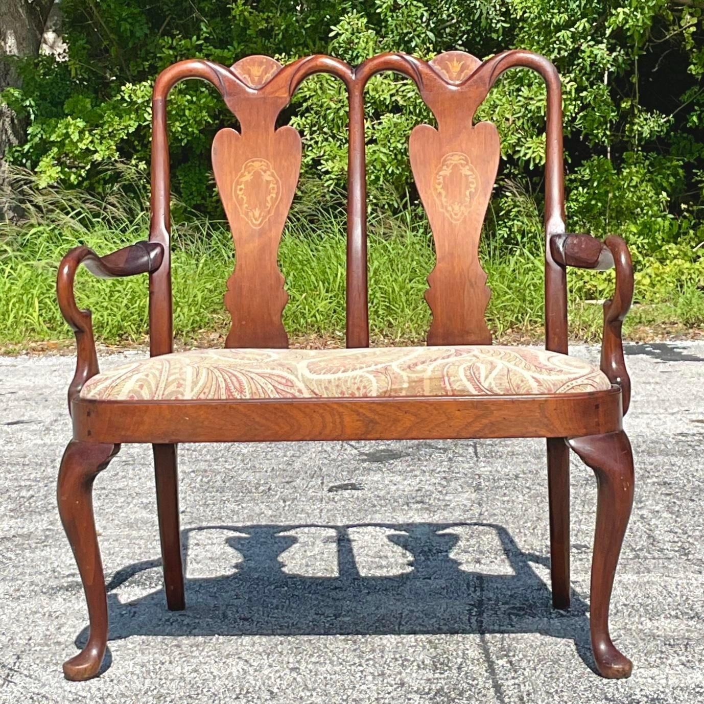 Americano Divano intarsiato Chippendale Regency d'epoca in vendita
