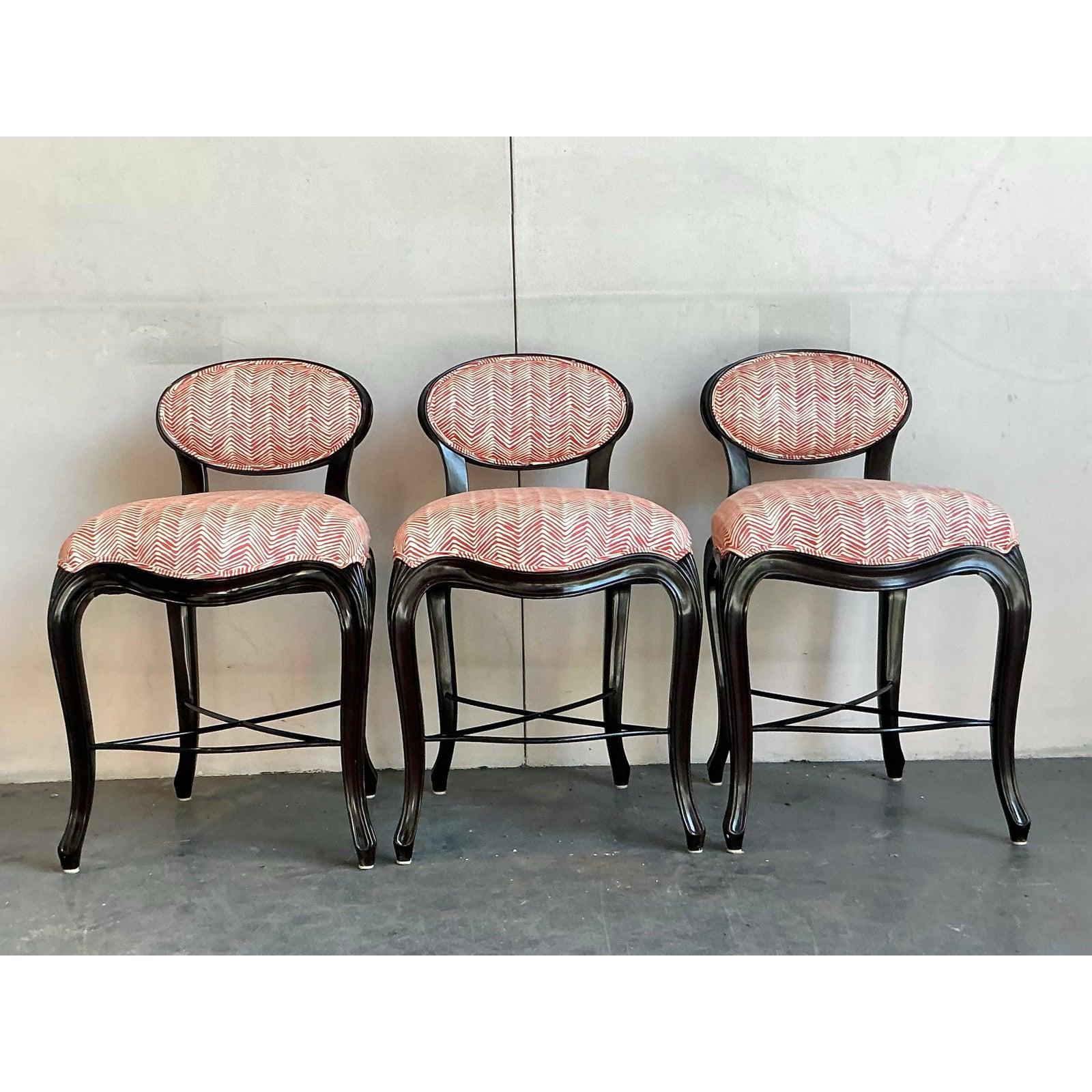 Contemporary Vintage Regency Christopher Guy “Cafe Du Paris” Barstools - Set of 3 For Sale