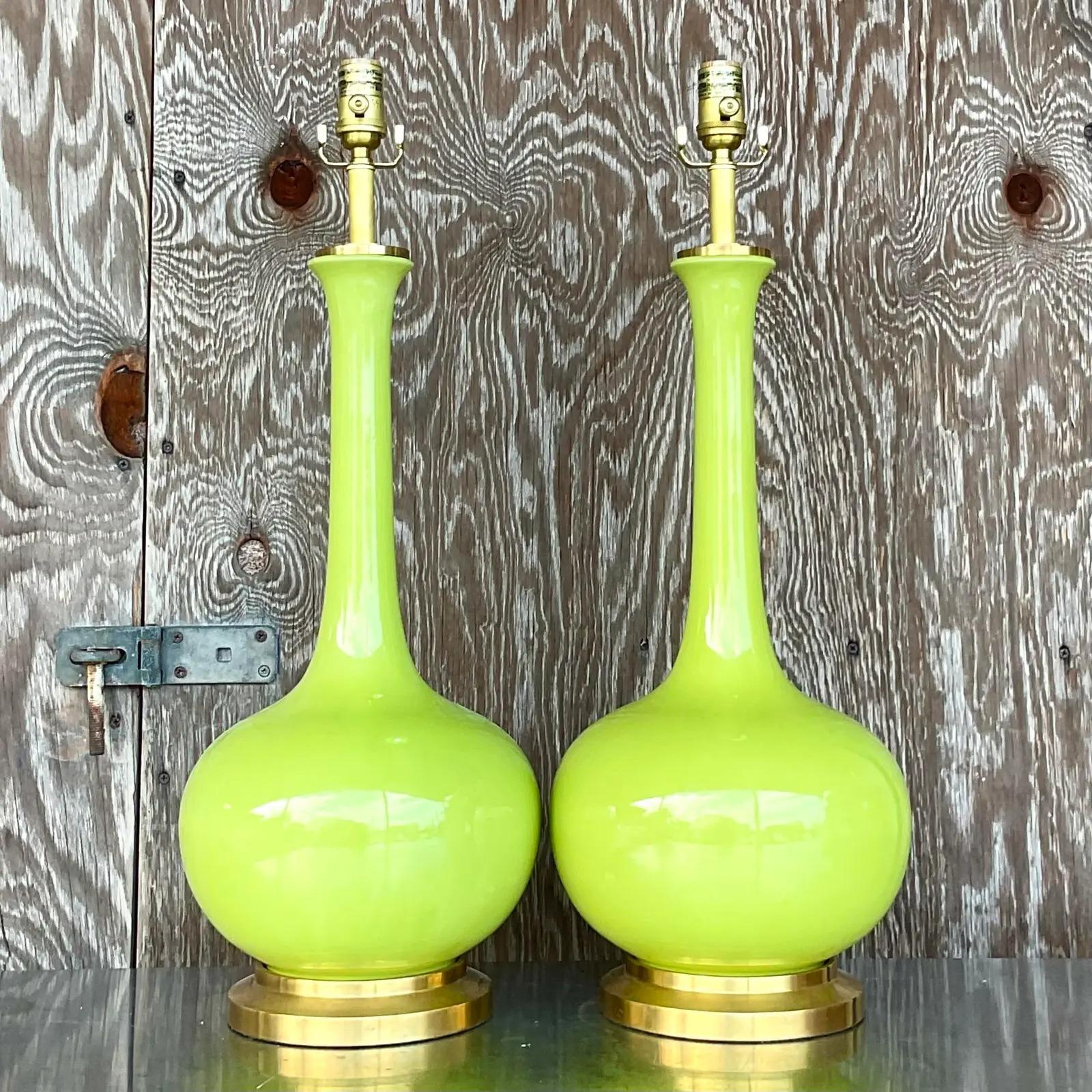 Vintage Regency Christopher Spitzmiller for Horchow Large Coy Table Lamps In Good Condition In West Palm Beach, FL