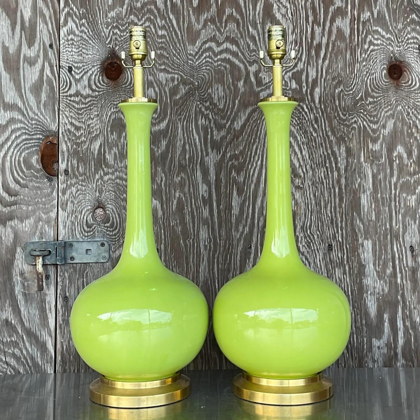 Brass Vintage Regency Christopher Spitzmiller for Horchow Large Coy Table Lamps