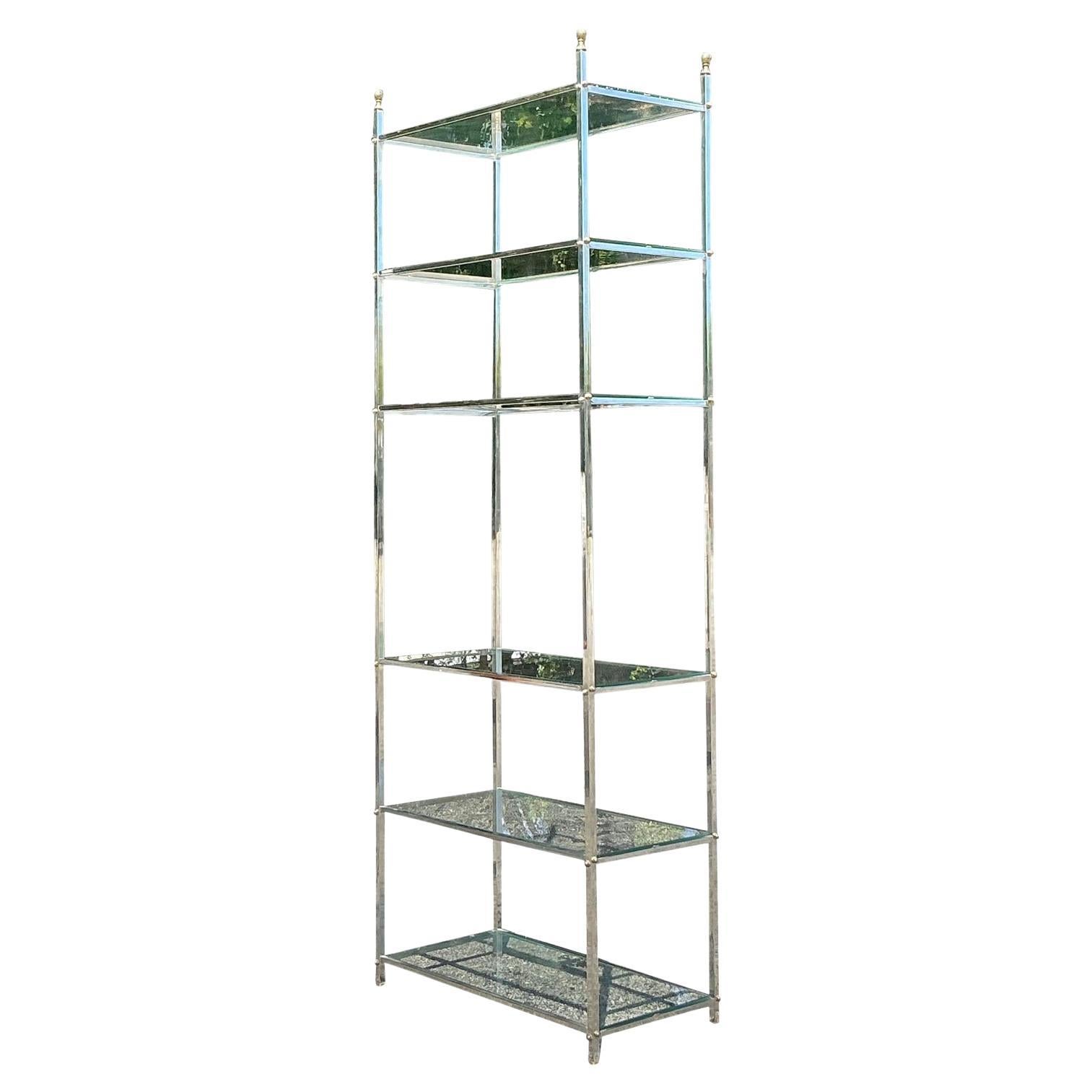 Vintage Regency Chrome and Brass Etagere After Maison Jansen