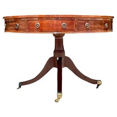 Vintage Regency circa 1850 Embossed Leather Drum Top Table