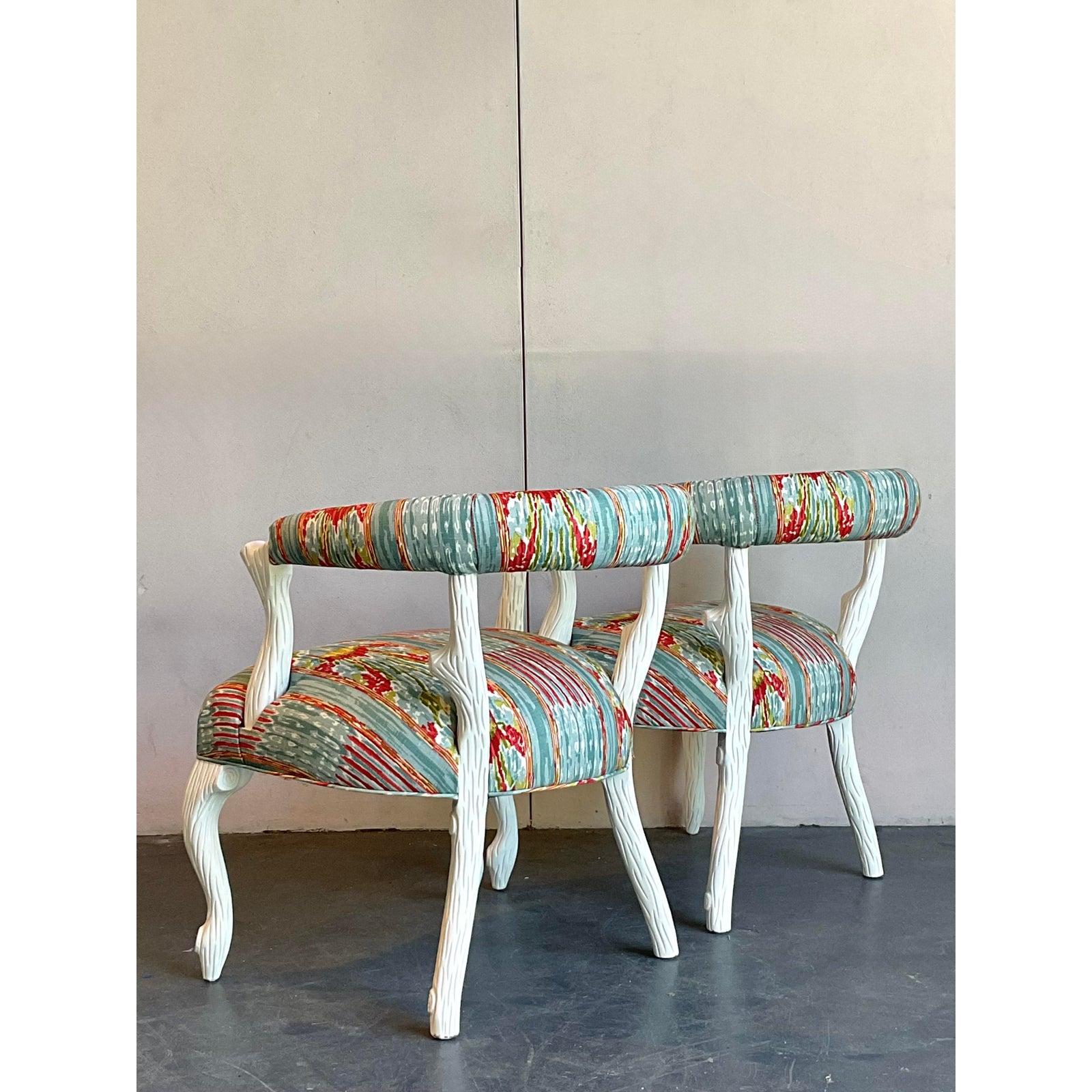 Vintage Regency Clarence House “Mazar Sharif” Upholstered Faux Bois Chair - A Pr For Sale 1