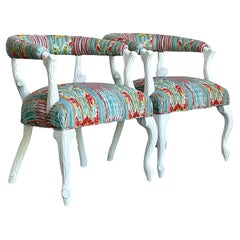 Vintage Regency Clarence House “Mazar Sharif” Upholstered Faux Bois Chair - A Pr