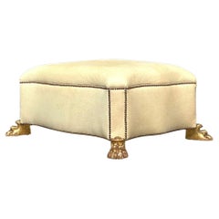 Vintage Regency Clawfoot Nailhead Ottoman