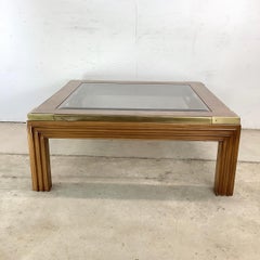 1970s Vintage Hollywood Regency Coffee Table in Burled Wood and Glass