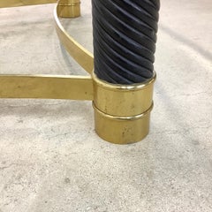 Tommaso Barbi-Style Coffee Table, Brass Horn Base, Glass Top, Vintage