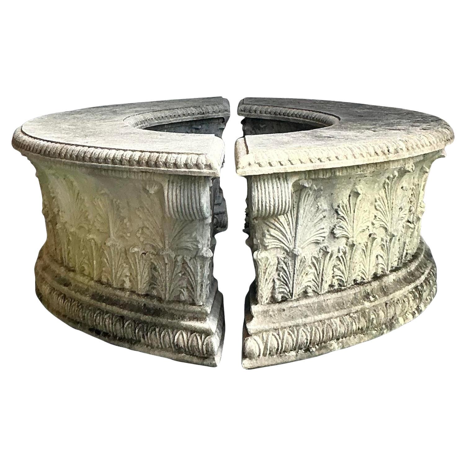Bancs de jardin Vintage Regency en résine recouverte de béton - Lot de 2