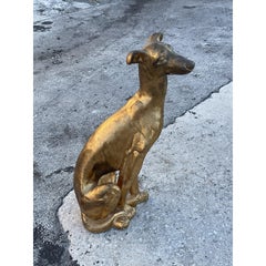Vintage Regency Concrete Gold Dog Statue