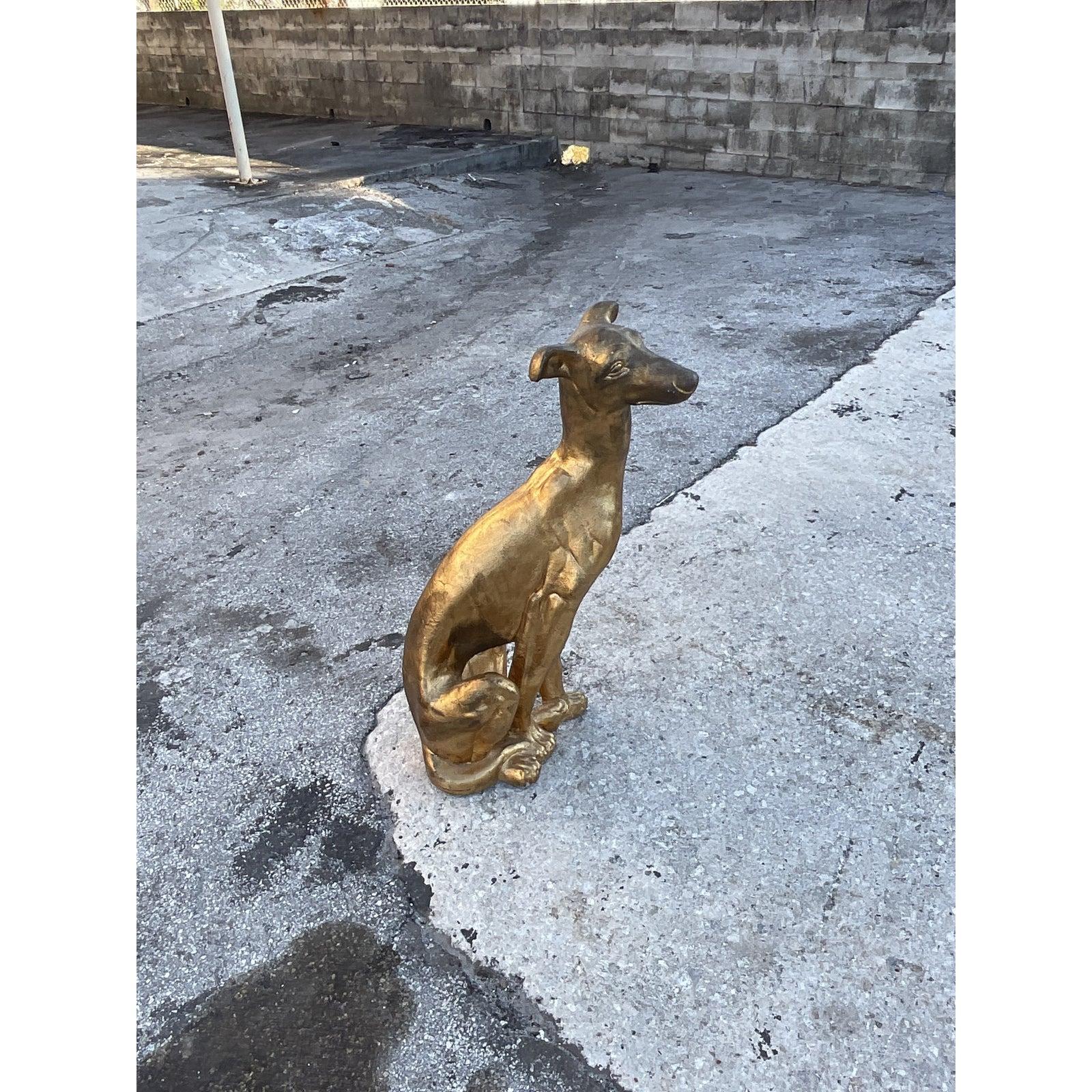 Vintage Regency Concrete Gold Dog Statue In Good Condition In west palm beach, FL