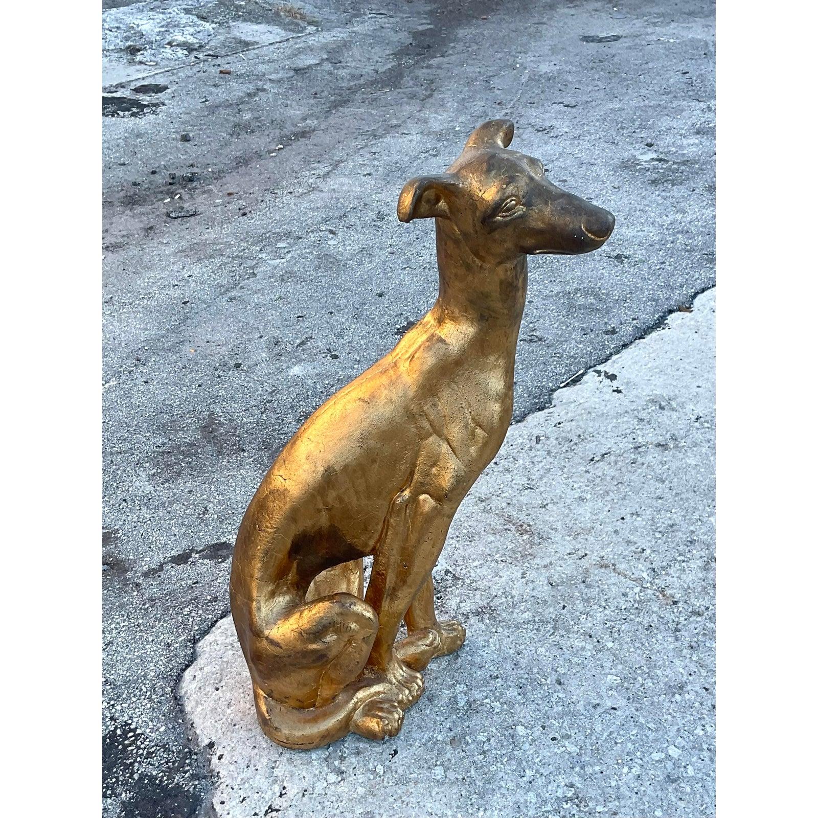 Vintage Regency Concrete Gold Dog Statue 1
