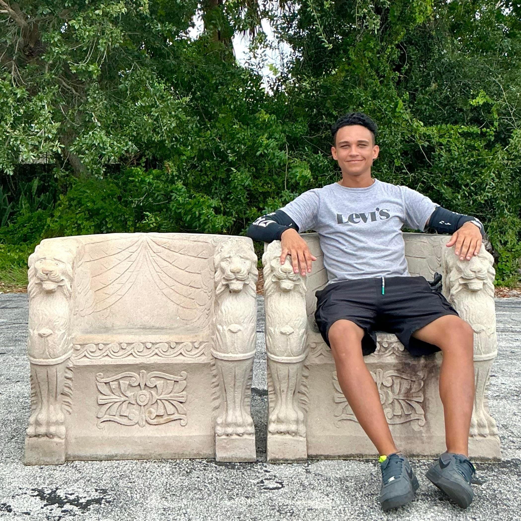Vintage Regency Concrete Over Fiberglass Winged Lion Chairs - a Pair 1
