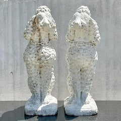 Vintage Regency Concrete Poodles, a Pair