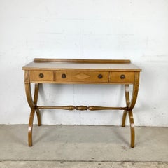 Vintage Regency Console Table or Desk, Curule Supports and Inlaid Deco