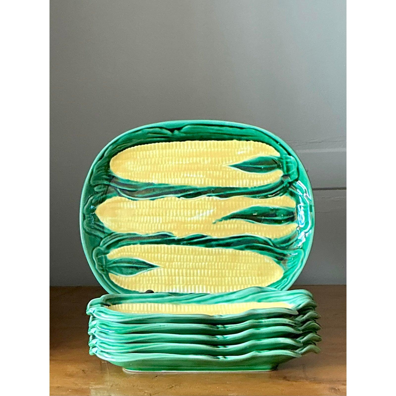 Américain Plateau et assiettes en épi de maïs Vintage Regency - Lot de 6 en vente
