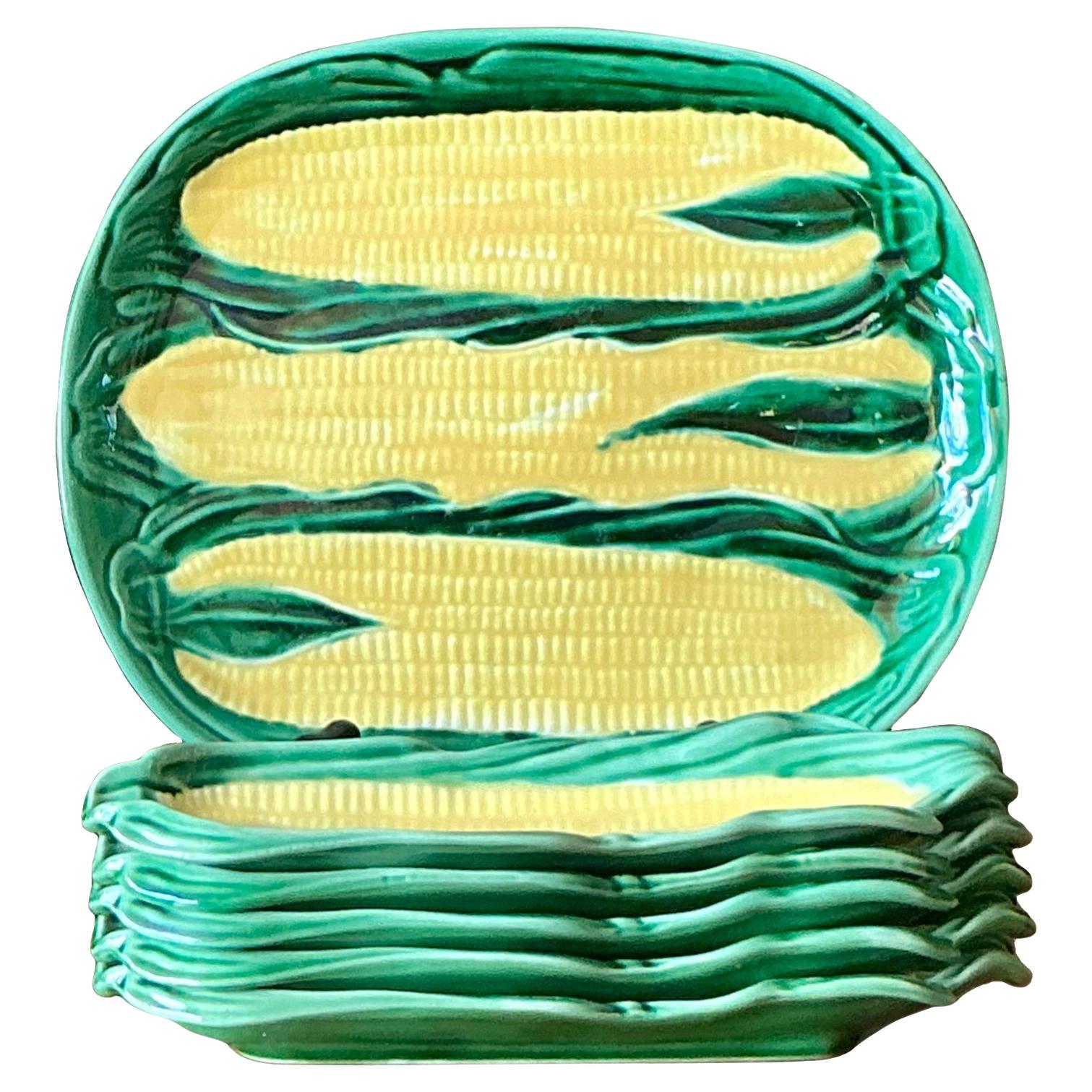 Plateau et assiettes en épi de maïs Vintage Regency - Lot de 6 en vente