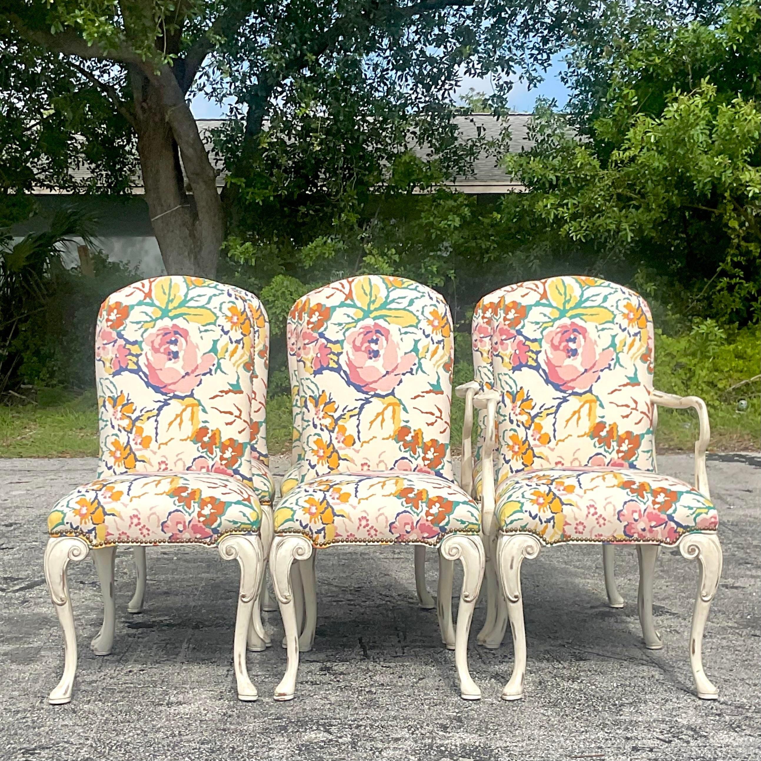 American Vintage Regency Councill Floral Dining Chairs - Set of 6