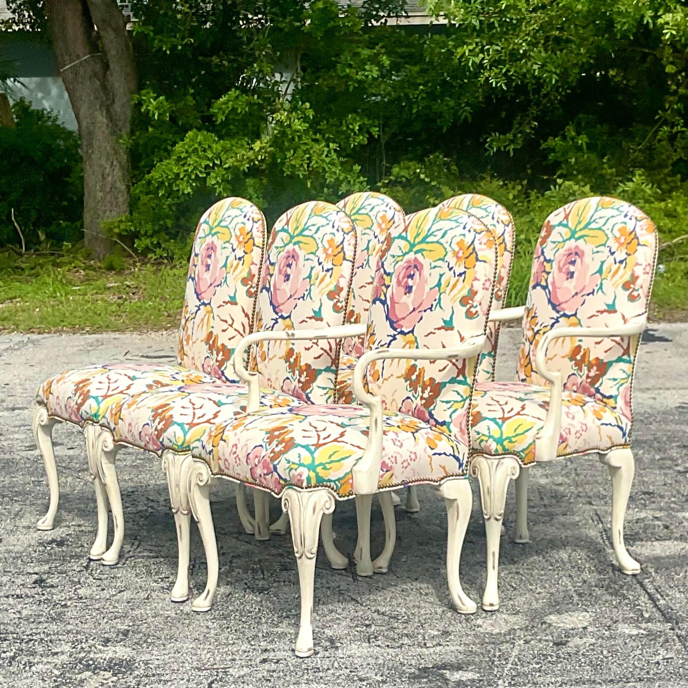 Vintage Regency Councill Floral Dining Chairs - Set of 6 1