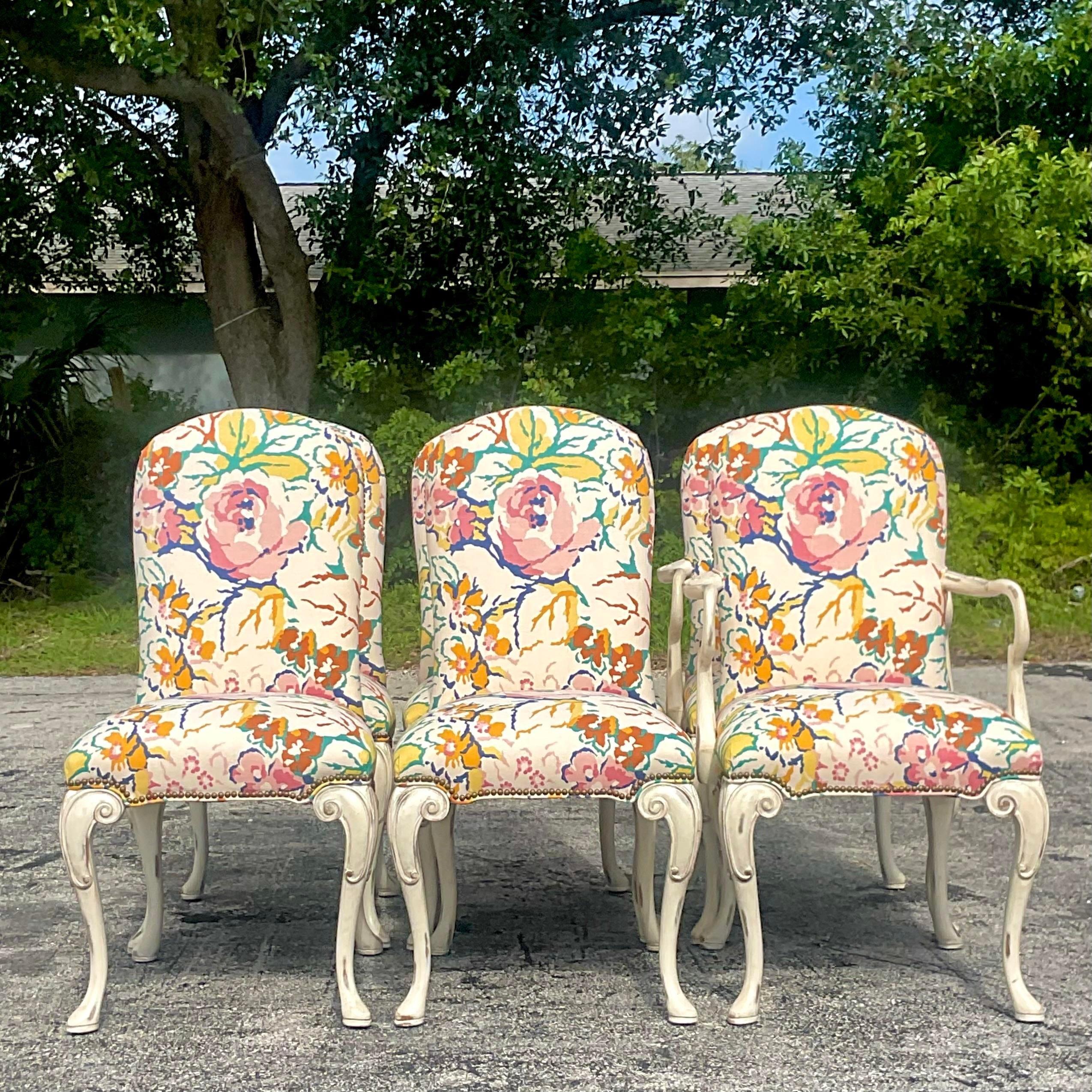 Vintage Regency Councill Floral Dining Chairs - Set of 6 2