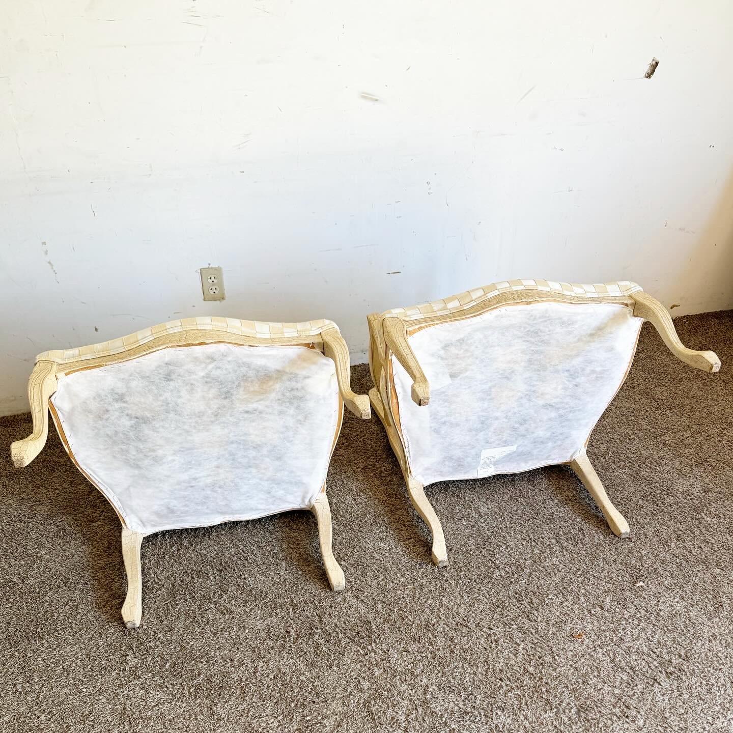 American Vintage Regency Cream Crackled Finish Arm Chairs - a Pair For Sale