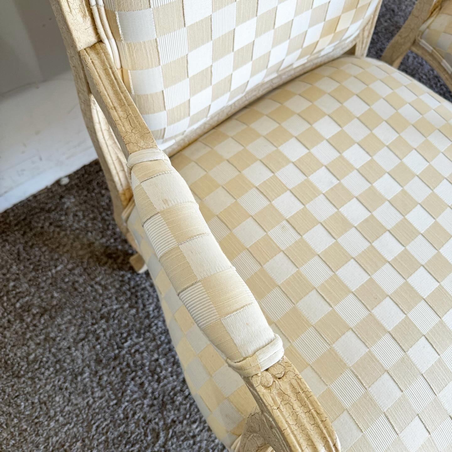 Vintage Regency Cream Crackled Finish Arm Chairs - a Pair For Sale 1