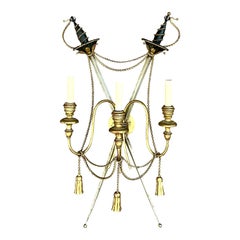 Vintage Regency Crossed Swords Swag Wall Sconce